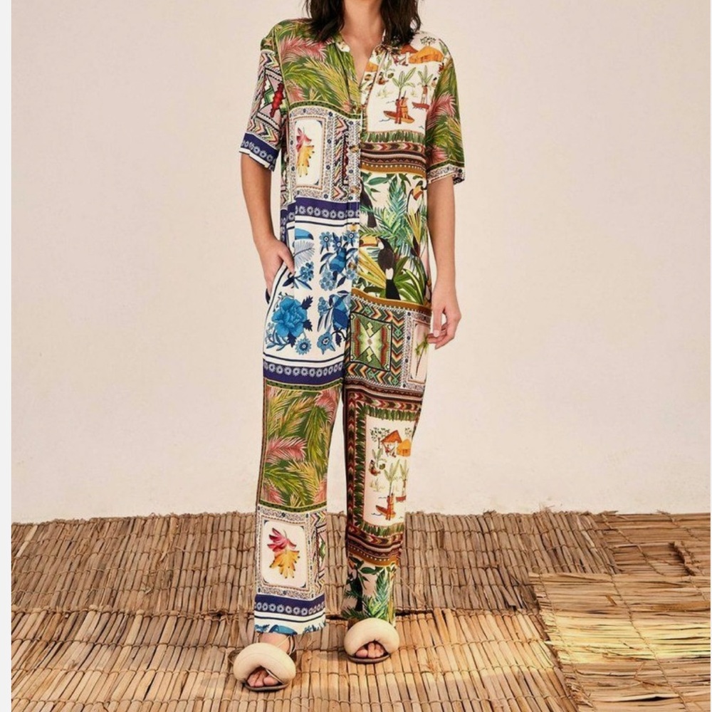 Farm Rio Mixed Scarf Print Jumpsuit size XS more like a S/M